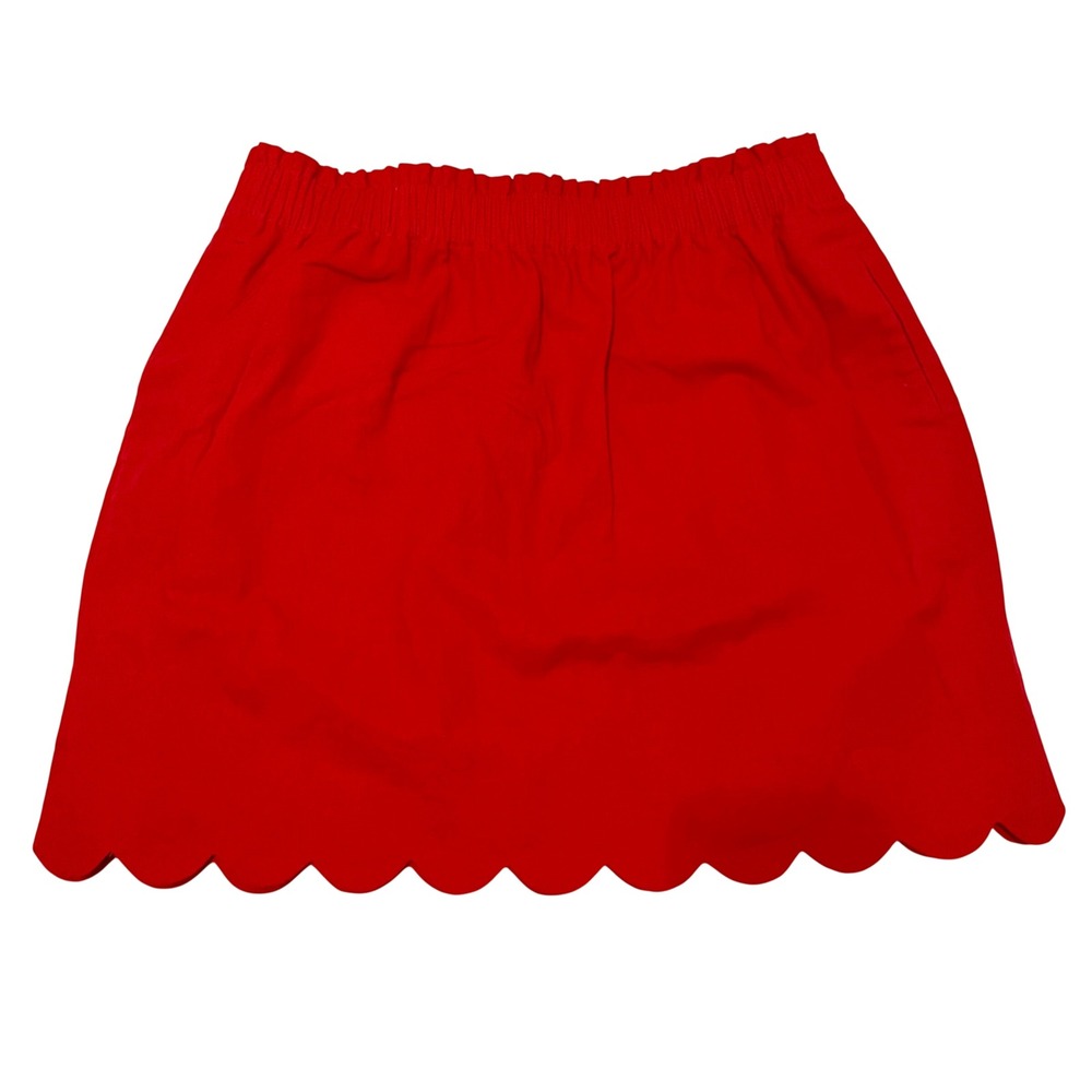 J.Crew Red Scalloped Hem Linen Cotton Blend Mini Skirt Size 12 Pockets - Picture 3 of 10